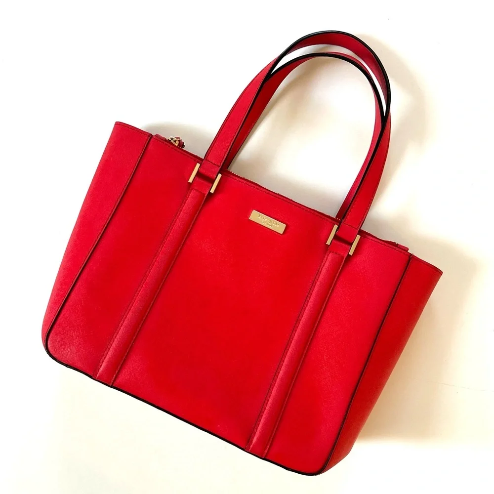 Kate Spade Geranium Cherry Red Saffiano Leather Newbury Lane Cadene Satchel Bag